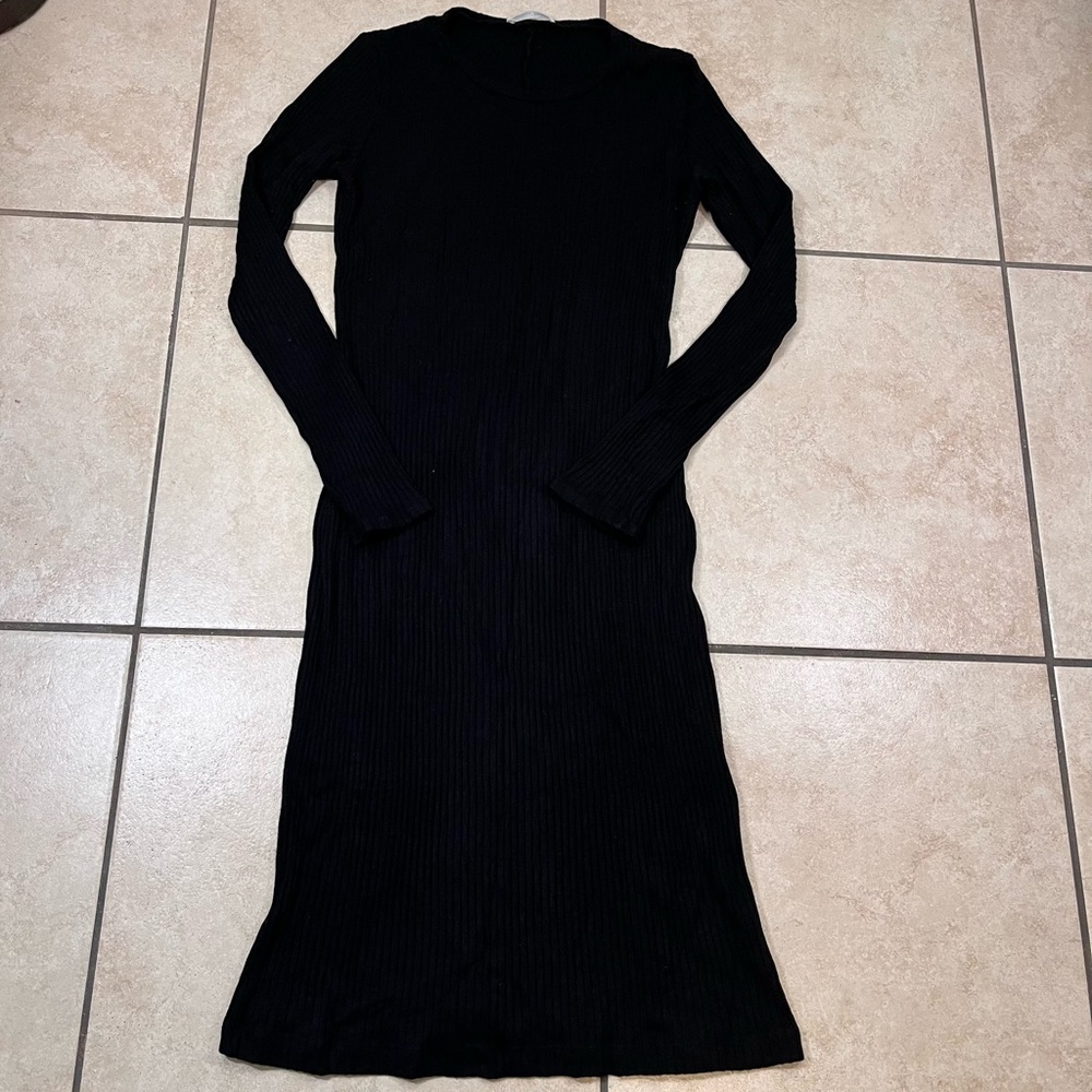Reformation Black Ribbed Long-Sleeve Maxi Dress